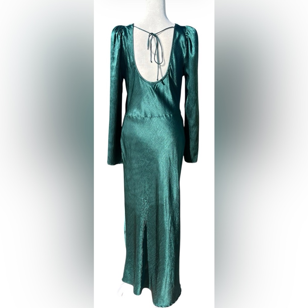 Anthropologie RAHI evening satin dress. Cowl neckline, long sleeves. Green. M - Picture 6 of 14